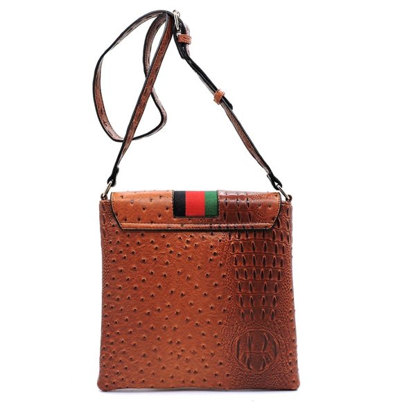 OSTRICH CROC QUEEN BEE STRIPE FLAP OVER CROSSBODY BAG|CROSSBODY PURSE - Picture 4 of 5